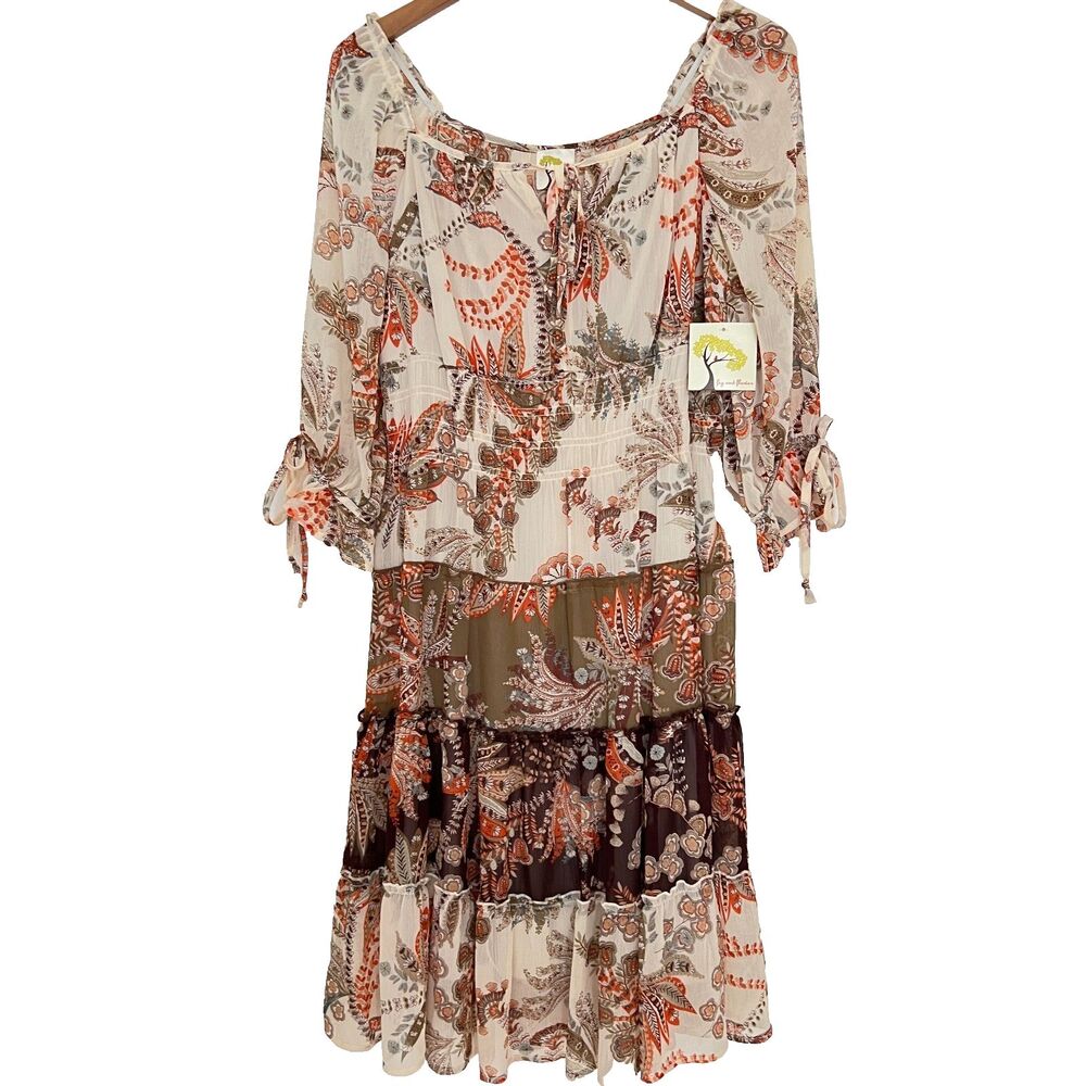 Fig & Flower Anthropologie dress floral M tiered romantic fairy smocked NWT